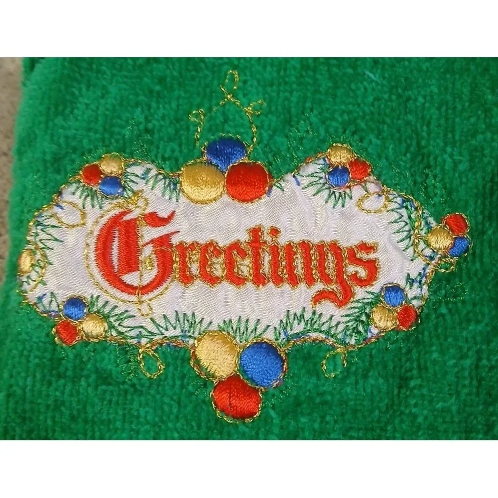 Vtg 5 Christmas Guest Towels Terry Embroidered Greetings Noel‎ Poinsettia READ